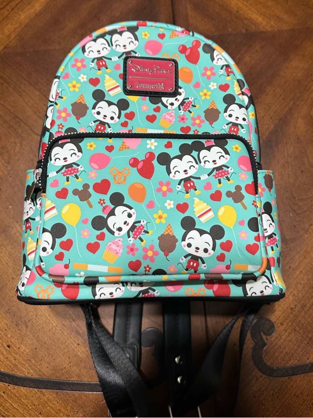 Loungefly Teal Mickey & Friends Mini Backpack with Colorful Sweets Print